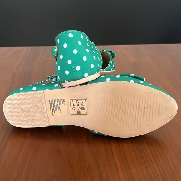 Janie and Jack, DOT BOW FLATS, green and white, size 3 - Picture 7 of 7